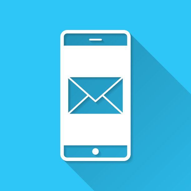智能手机与电子邮件信息。图标在蓝色背景-平面设计与长阴影图片下载