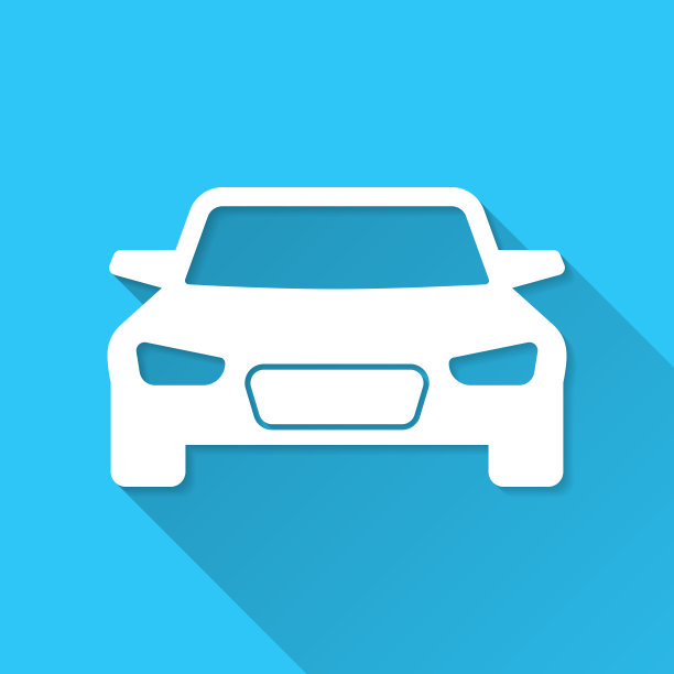 汽车前视图。图标在蓝色背景-平面设计与长阴影图片下载