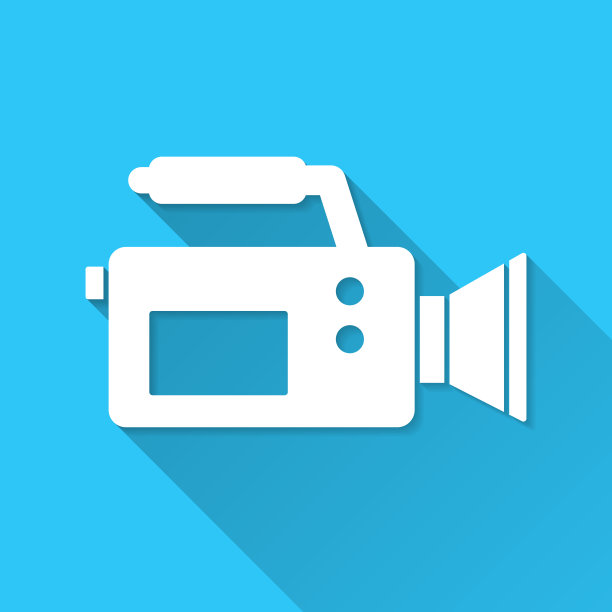 摄像机。图标在蓝色背景-平面设计与长阴影图片下载