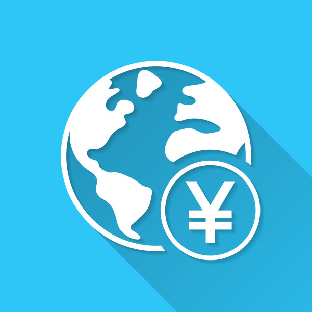 地球与日元星座。图标在蓝色背景-平面设计与长阴影图片下载