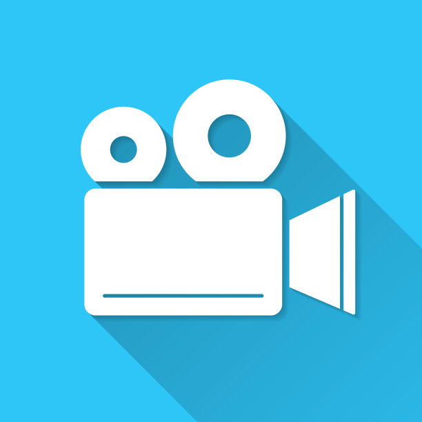 电影摄影机。图标在蓝色背景-平面设计与长阴影图片下载