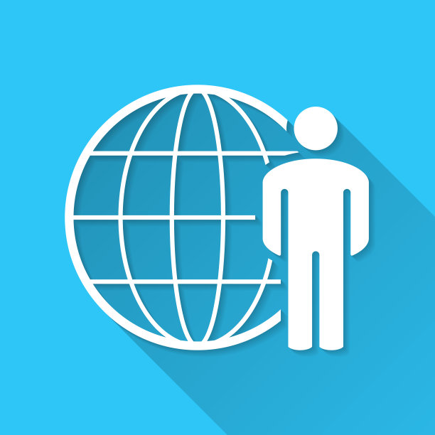有地球仪的人。图标在蓝色背景-平面设计与长阴影图片下载