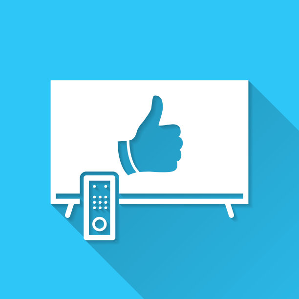 给电视点赞。图标在蓝色背景-平面设计与长阴影图片下载
