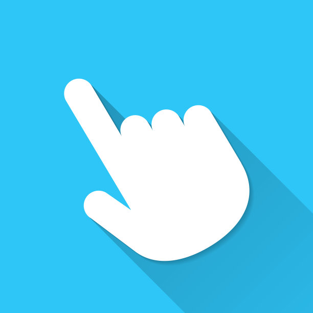 手指针。图标在蓝色背景-平面设计与长阴影图片下载