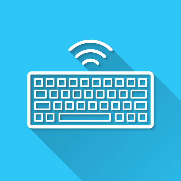 无线键盘。图标在蓝色背景-平面设计与长阴影图片下载