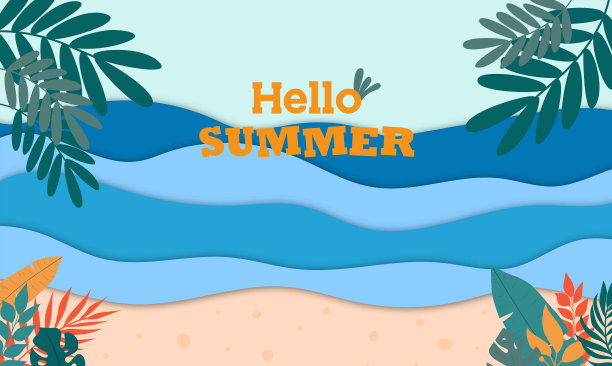 夏季背景与手绘热带树叶图片下载