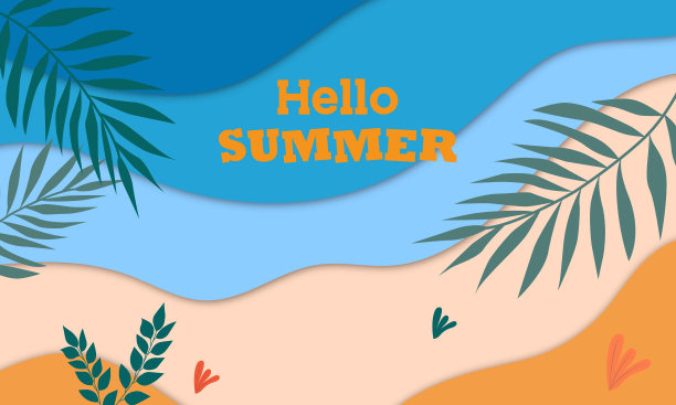 夏季背景与手绘热带树叶图片下载