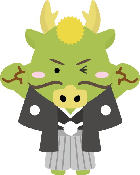 龙的全身插图，穿着欢快的和服，举起拳头，眨眼/插图材料(矢量插图)图片下载