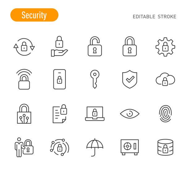 安全图标-线条系列-可编辑的描边图片下载