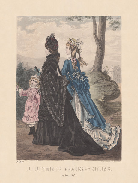 女性时尚，手工着色木刻，1875年出版图片下载