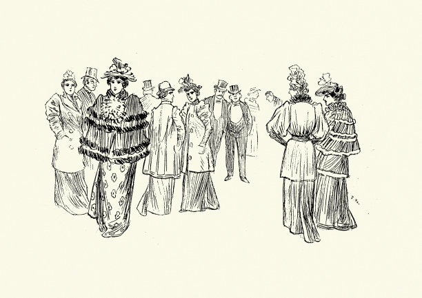 19世纪90年代女性户外时尚，法国，大衣，帽子，披肩，19世纪图片下载