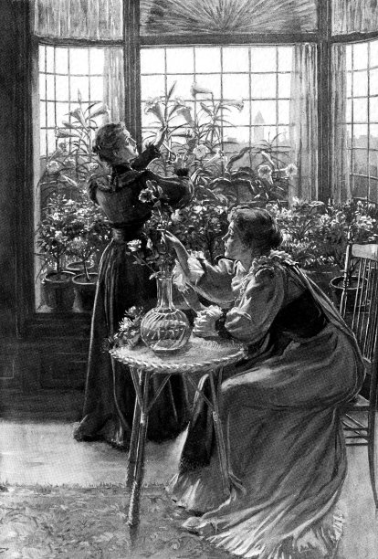 19世纪的英国伦敦，妇女们在为花束剪花图片下载