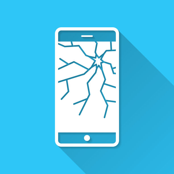 手机屏幕坏了。图标在蓝色背景-平面设计与长阴影图片下载