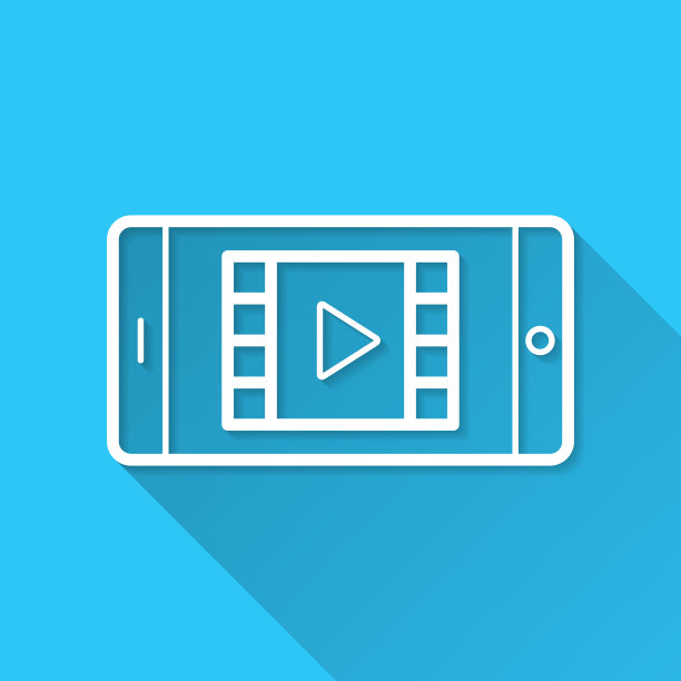 在智能手机上观看视频。图标在蓝色背景-平面设计与长阴影图片下载