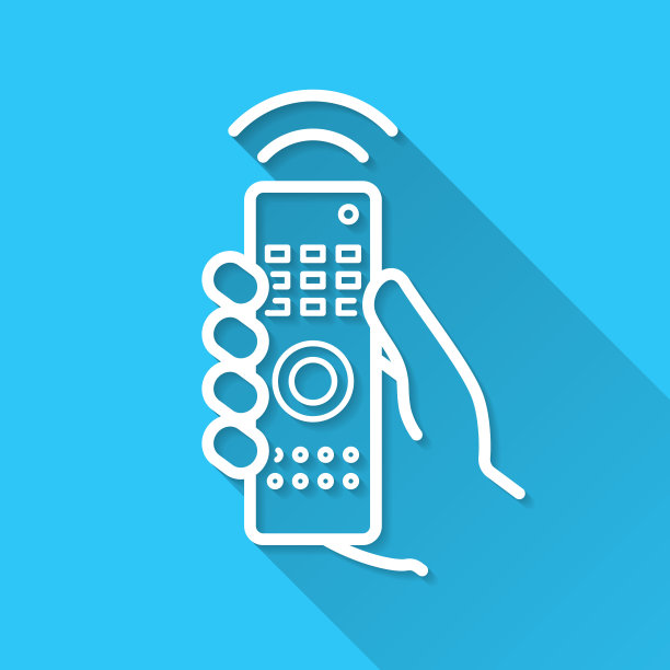 手持遥控器。图标在蓝色背景-平面设计与长阴影图片下载