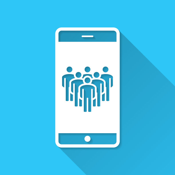 智能手机上的社交媒体。图标在蓝色背景-平面设计与长阴影图片下载