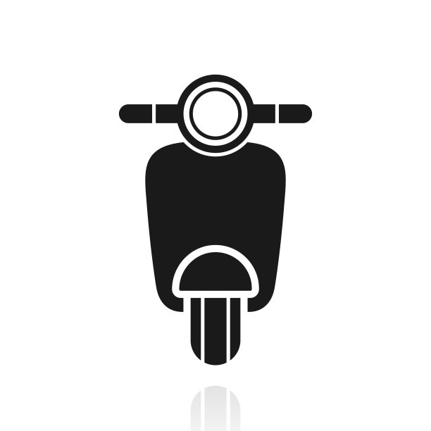 踏板车摩托车-前视图。白色背景上反射的图标图片下载