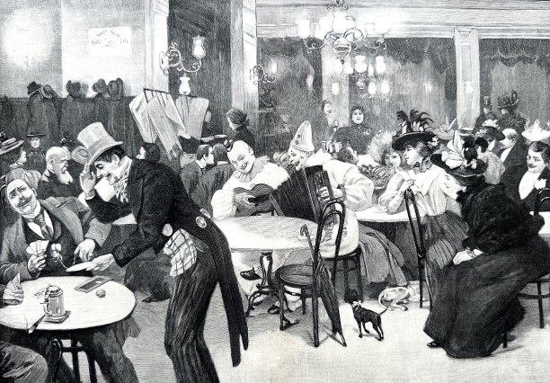 在巴伐利亚州慕尼黑的一家餐馆里，有趣的狂欢节派对图片下载