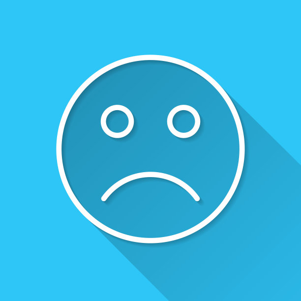 悲伤的脸表情符号，蓝色背景上的图标 - 扁平设计与长阴影图片下载