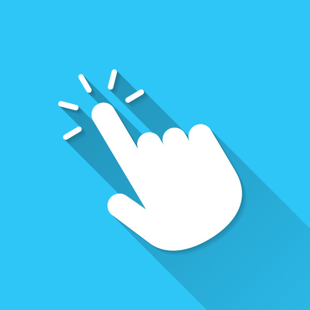用手光标点击。图标在蓝色背景-平面设计与长阴影图片下载