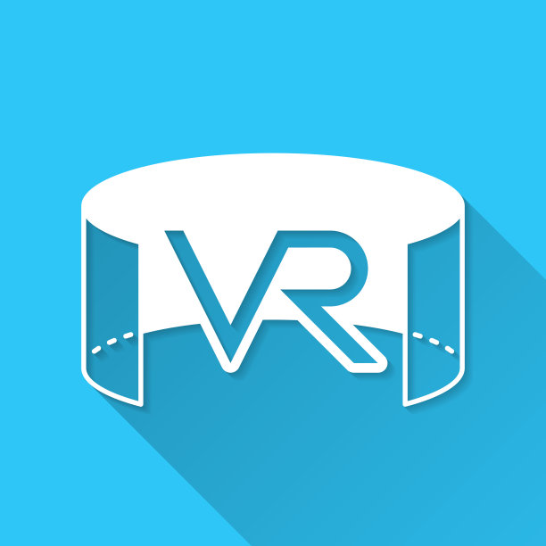VR -虚拟现实。图标在蓝色背景-平面设计与长阴影图片下载