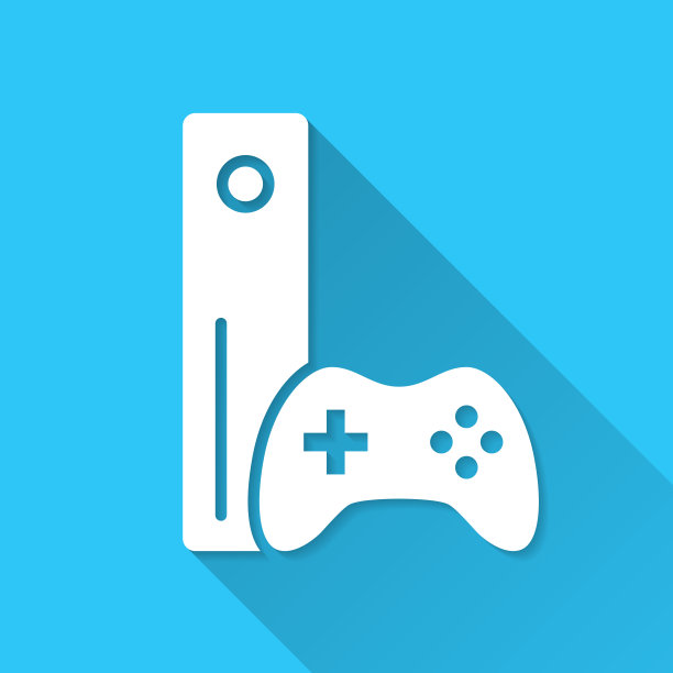 带有手柄的游戏机。图标在蓝色背景-平面设计与长阴影图片下载