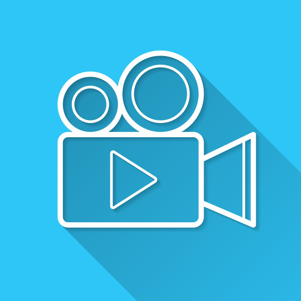 摄像机。图标在蓝色背景-平面设计与长阴影图片下载