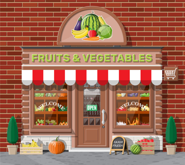 街道商店建筑水果和蔬菜店图片下载