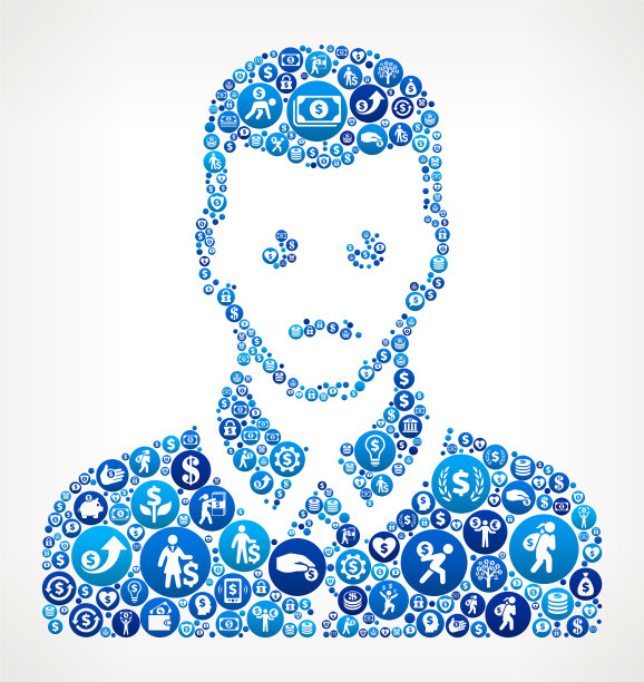 男子面部肖像与蓝色货币图案背景图片下载