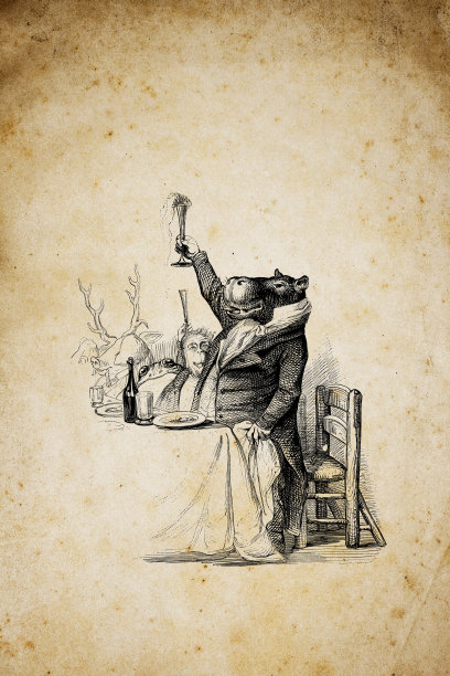 人性化的动物插图:河马烤面包图片下载