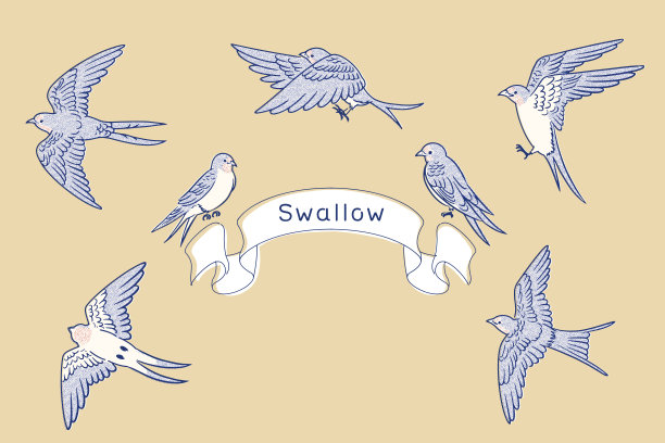 手绘复古套燕子线艺术插图图片下载