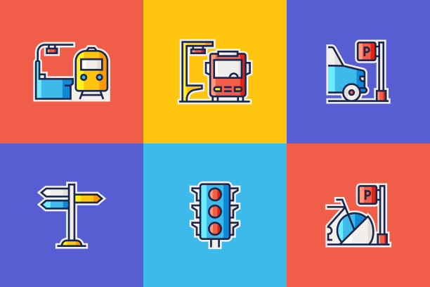 城市生活相关的平线图标。向量符号说明。图片下载