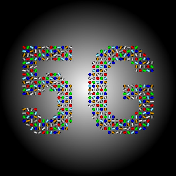 由彩虹色金属芯片制成的5G文本图片下载