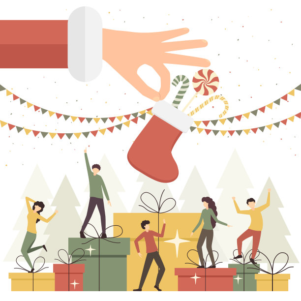 跳舞的人和穿着圣诞袜的圣诞老人图片下载