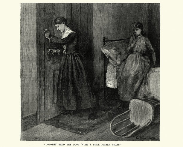 被入侵者关上门的女孩，维多利亚时代，19世纪图片下载