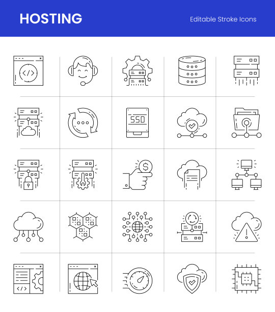 Web主机可编辑描边线条图标图片下载