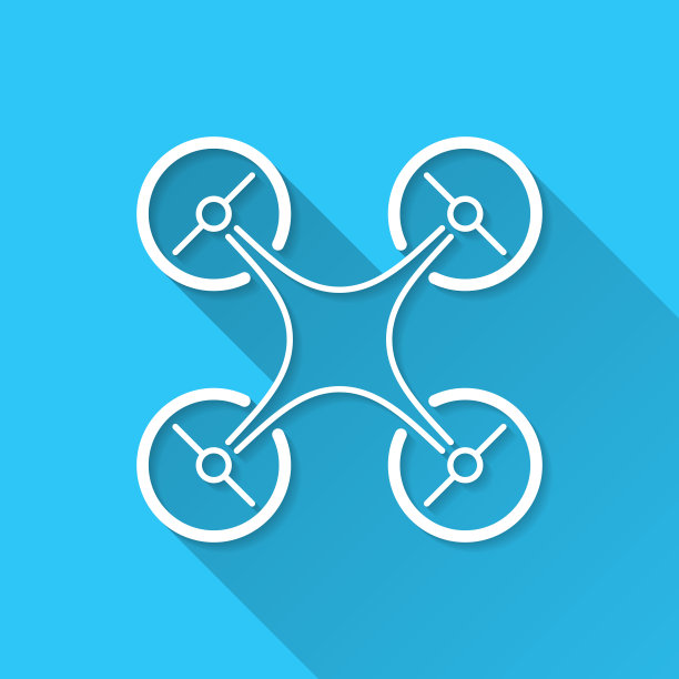 无人机-四轴飞行器。图标在蓝色背景-平面设计与长阴影图片下载