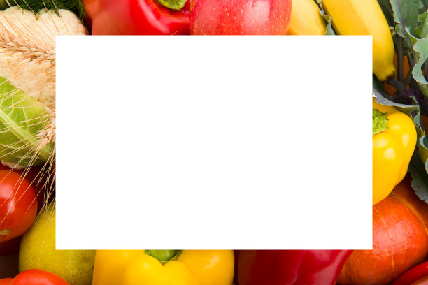 一套水果和蔬菜。有文字空间的框架。图片下载