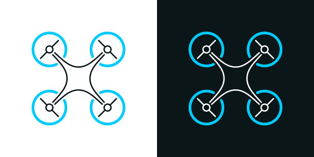 无人机-四轴飞行器。黑色或白色背景上的双色线条图标-可编辑笔触图片下载