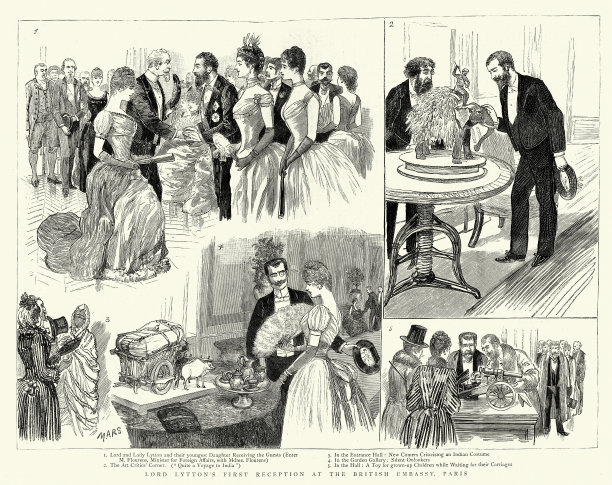 19世纪，1888年，巴黎，利顿勋爵在英国大使馆举行的第一次招待会图片下载