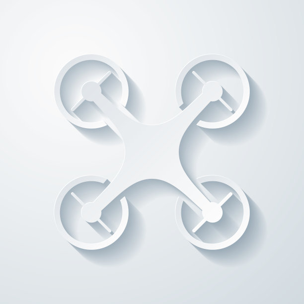 无人机——四轴飞行器。空白背景上剪纸效果的图标图片下载