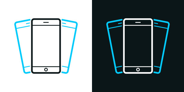 一套移动电话。黑色或白色背景上的双色线图标-可编辑的笔画图片下载