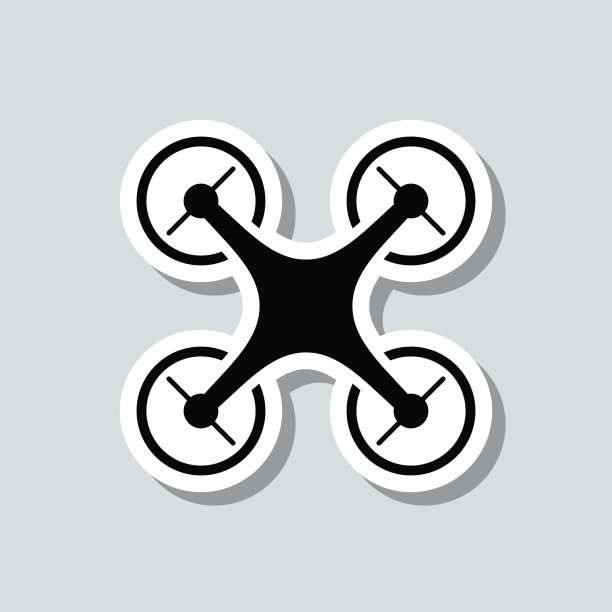 无人机——四轴飞行器。图标贴纸在灰色背景图片下载