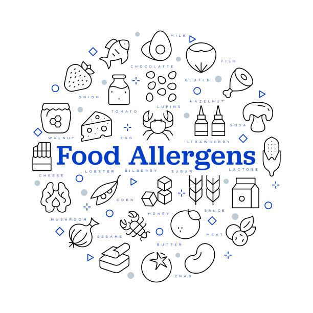 食品过敏原。矢量设计与图标和关键字图片下载