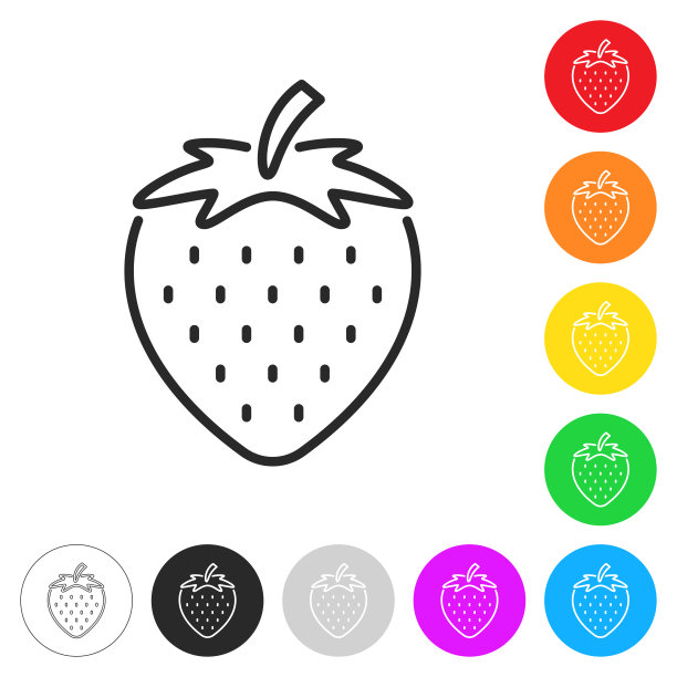 草莓。按钮上不同颜色的平面图标图片下载