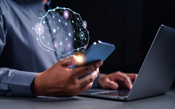 触摸智能手机学习神经人工智能创新技术。人工智能操作。图片下载