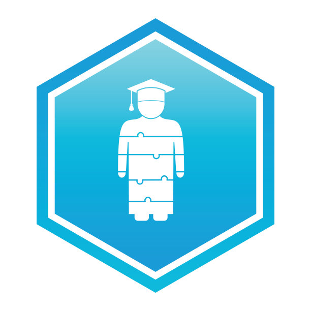 回到学校图标上的蓝色渐变六边形背景图片下载