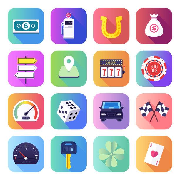 赌博，游戏，旅游和娱乐平坦平滑渐变风格矢量图标集图片下载