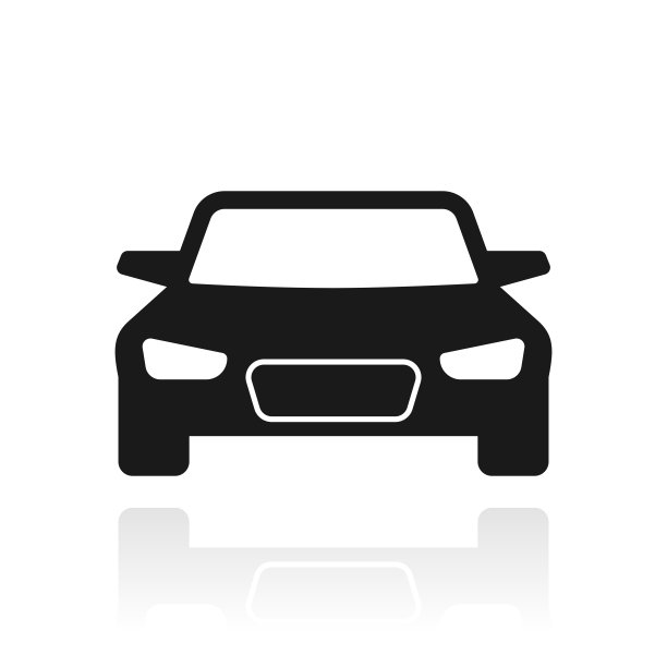 汽车前视图。白色背景上反射的图标图片下载