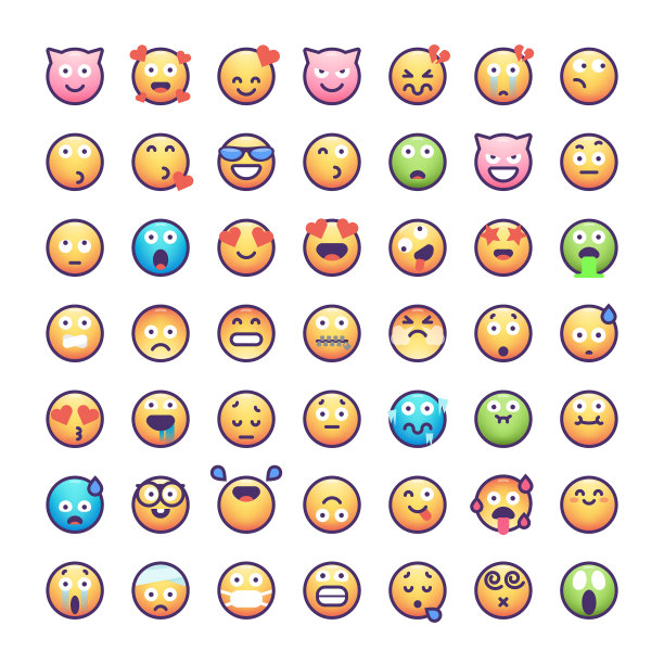 表情大集合，颜色渐变轮廓图片下载